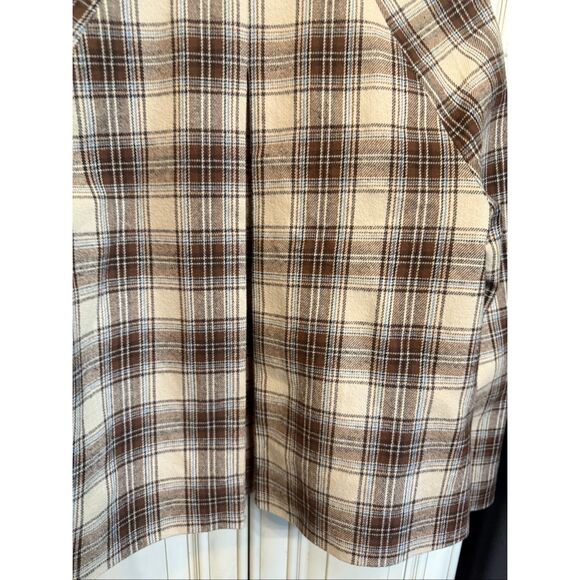 Zara Women's Plaid Full Zip Velvet Collar Cropped Cape Jacket Brown XS NWT - Picture 7 of 8